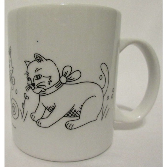 Unique Cats Playing Outline Artistic Coffee Cup Mug White Kittens Cat Play Pet - Picture 4 of 9
